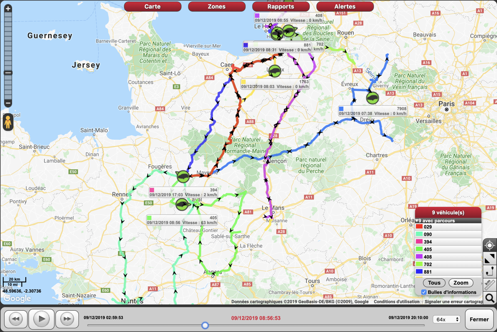 Rapport d'activité d'un traceur de géolocalisation GPS sur SoluWeb